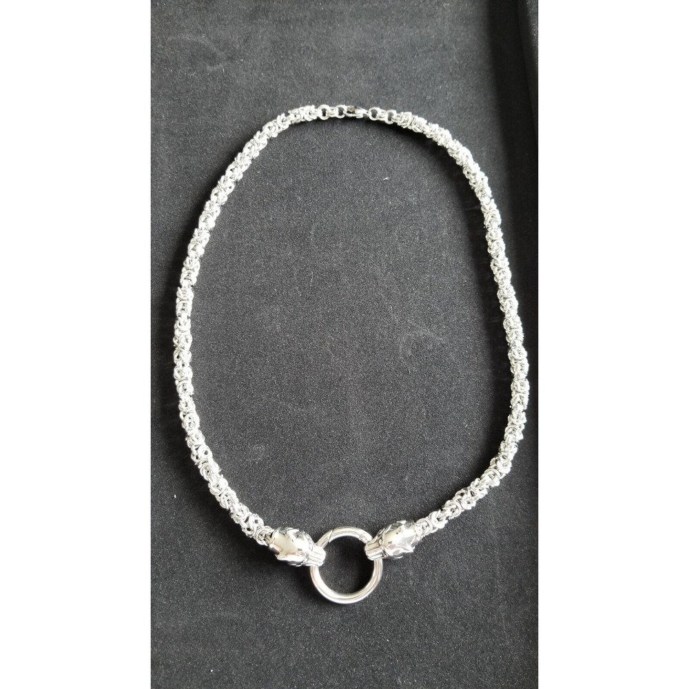 Mens Wolf Head‎ Byzantine Necklace Stainless Steel King Chain 22 Inch